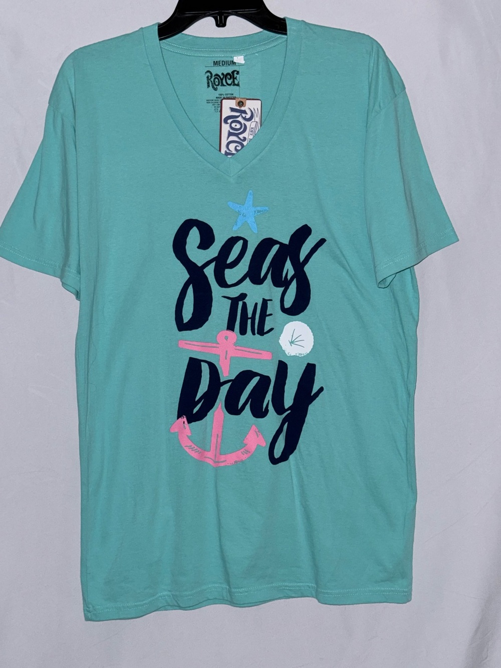 NWT Royce Men's 'Seas The Day' Short Sleeve V-Neck Tee Size Medium